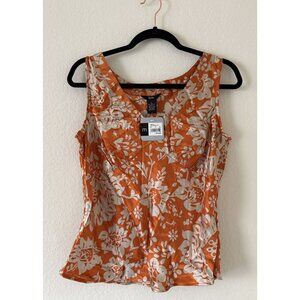 Vintage New Women's Mossimo Orange‎ Silk V-Neck Sleeveless Blouse Size XL Y2K